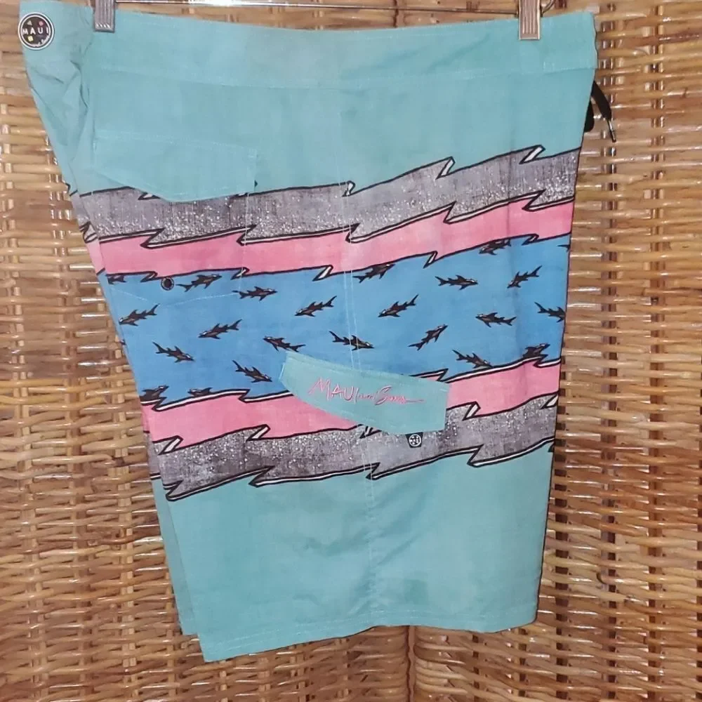 Maui & Sons Black Shark Board Shorts 38
